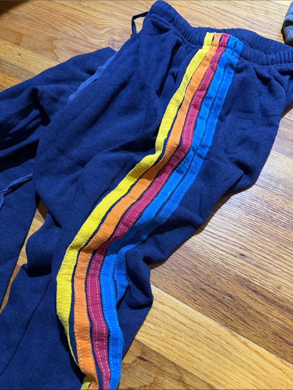 Women’s aviator nation Navy Sweatpants with Rainbow Side Stripes